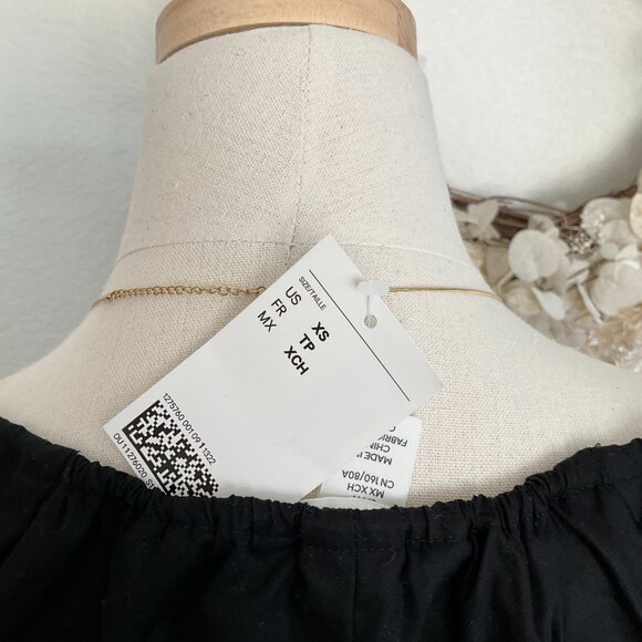 H&M Drawstring Neck Dress Black Babydoll Dress w/ Bead and Palm Tree Charms XS - Picture 12 of 16